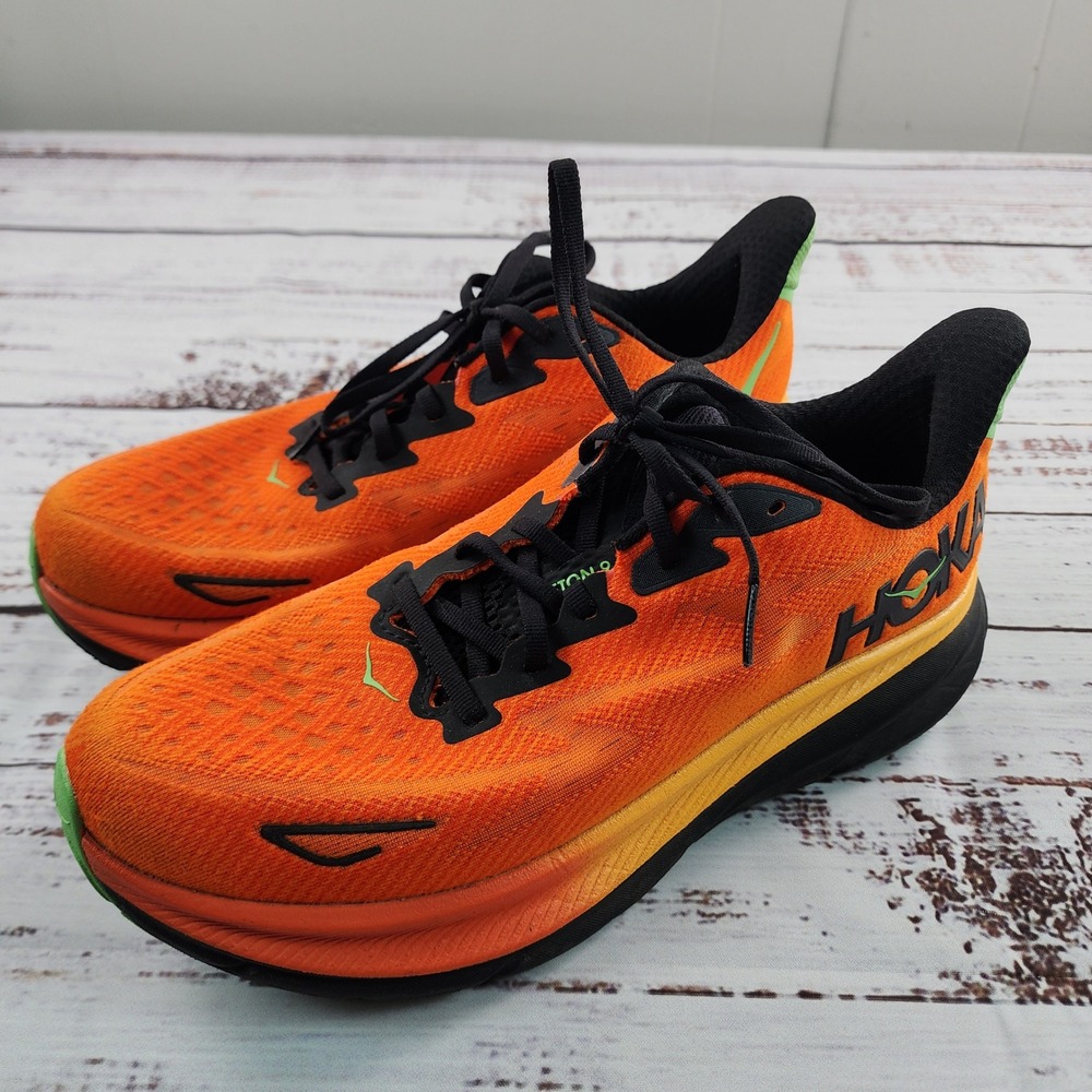 Hoka Clifton 9 Men's 9.5 D Flame Vibrant Orange Running Shoes